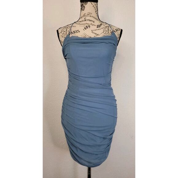 Tic Toc Stretchy Bodycon Mini Dress Sz Medium Ruched Spaghetti straps Coquette - Picture 2 of 10